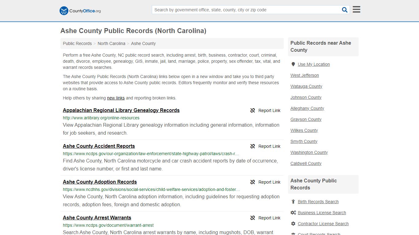 Ashe County Public Records (North Carolina) - County Office